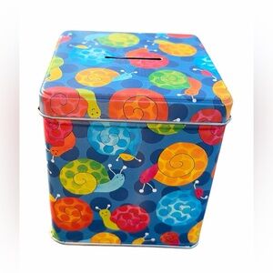 Decorative Snail Motif Metal Tin with Coin Slot
